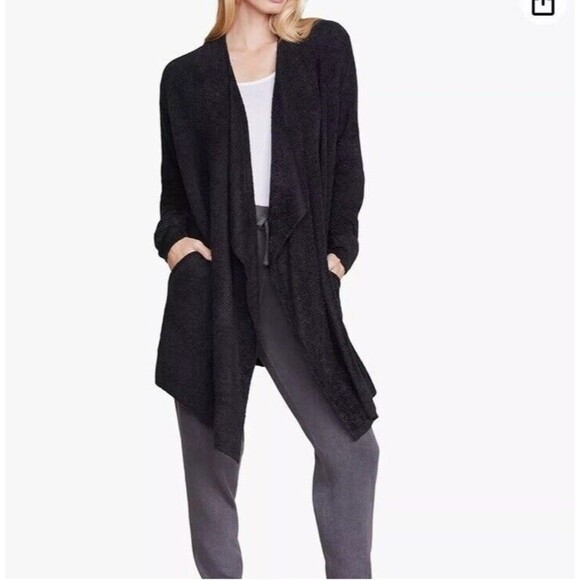 BAREFOOT DREAMS Black CozyChic Lite Island Wrap Cardigan Style 436 Open S/M D26 - Picture 1 of 7